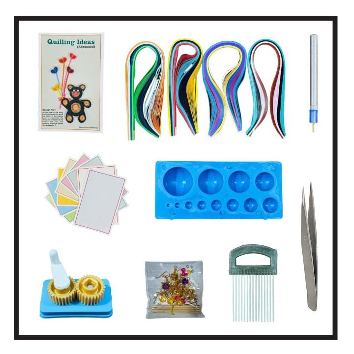 Beads & Craft: Paper Quilling Tools Kit with Advanced Quilling Guiding Book, Quilling Needle, Background Cards, 5mm Quilling Strips (400pcs), Earing Hooks, Tooth Picks, Flower Making Raw Materials
