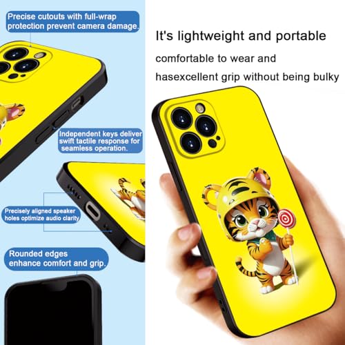 Printed with Cute Tiger for iPhone 16 Pro Max Case - Cartoon Helmet Tiger with Lollipop Design | Shockproof Slim Cover | Fun & Protective Case for Girls & Women (B1-Cartoon Cute Tiger)