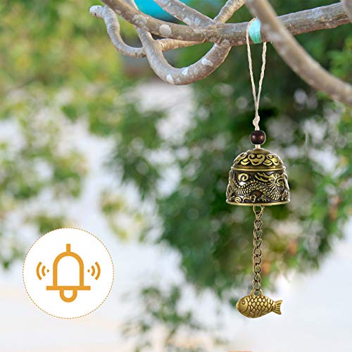 4 Pieces Lucky Wind Chime Chinese Feng Shui Metal Bell Wind Chime 3 Bells Hanging Wind Bell Vintage Dragon And Fish Feng Shui Hanging Chime For Good Luck, Safe, Home Garden Patio Hanging Decoration #TOP5