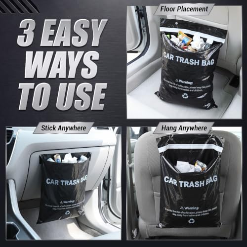Image of Jetec 500 Pcs Disposable Car Trash Bags Bulk Self Adhesive | Leakproof, Odor Proof Hanging Garbage Bags for Car, Reserved Hanging Holes Easy Stick on Trash Can for Vehicle, Stroller