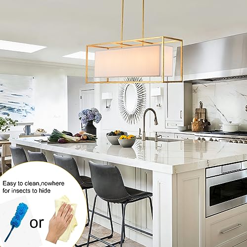 Vezzio Gold Dining Room Chandelier Modern Rectangle Fabric Chandelier Gold Dining Room Over Table Chandelier 6 Lights Gold Rectangular Dining Room Pendant Light for Kitchen Island