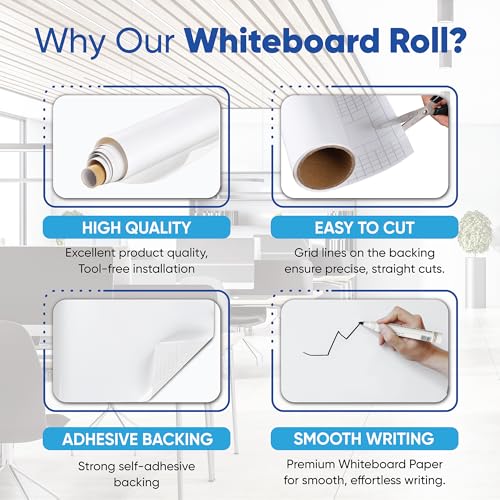 Whiteboard Sticker for Wall, 120" x 17.3" (300x44 cm) No Ghosting Peel and Stick Dry Erase White Board Roll, Stain-Proof Self-Adhesive Whiteboard Paper Ideal for Home Office Classr image 2