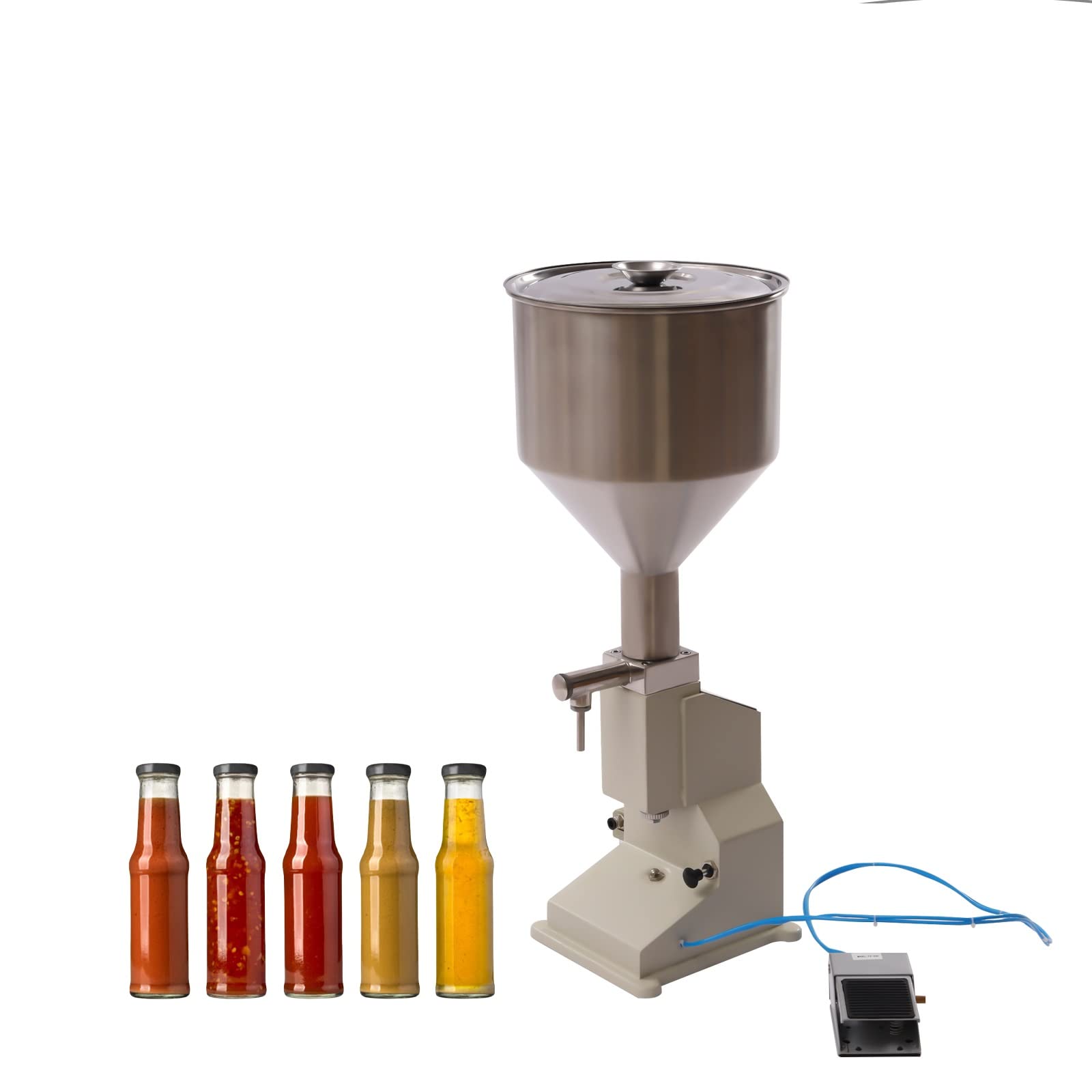 Máquina de llenado de líquido en pasta neumática, máquina de llenado de botellas semiautomática de 10 a 110 ml, máquina de llenado de pasta líquida con tolva de 10 l para cosméticos, aceites, cremas