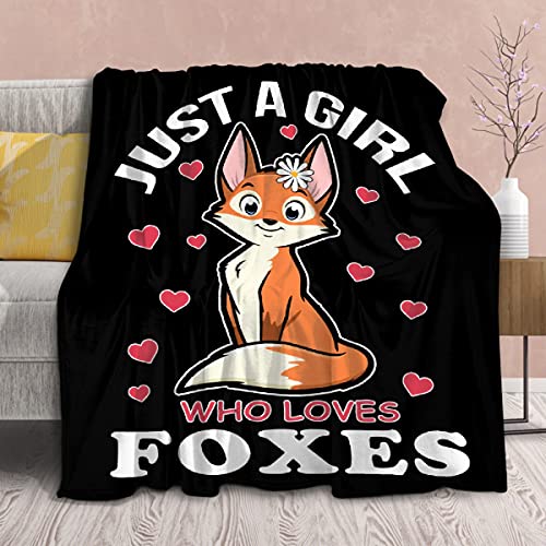 Image of Fox Blanket Stuffed Animal Gift for Women Kids Fleece Throws-Just A Girl Who Loves Foxes Lightweight Plush Toddler Christmas Decor Super Soft Flannel Blankets for Bedding Chair-50x60 Inches