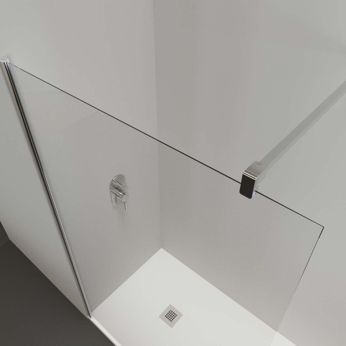 Mampara de Ducha Fija modelo SERIE 100 de 100x195 cm - Vidrio Templado, Antical, Transparente y Reversible de 1 Hoja de 6 mm - Con Barra Estabilizadora y Perfil color Plata Alto Brillo - REALSHOWER