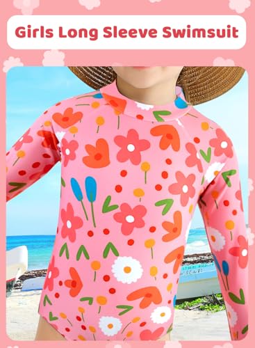 Image of Alakuoti Long Sleeve One Piece Ruffle Swimsuit for Toddler Girls Baby Girl Rashguard Shirt with UPF 50+ Sun Protection