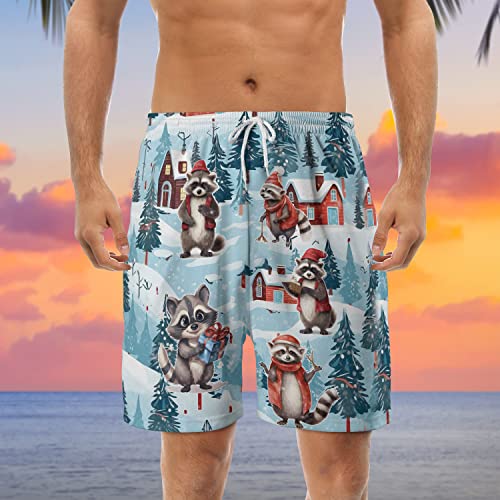 Raccoon Mens Shorts - Animal Hawaiian Shorts for Men - Drawstring Beach Shorts, Mens Swimming Trunks Set 13