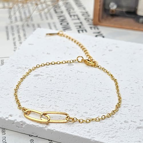 Mother Daughter Bracelets Set – 18K Gold Plated Bracelets for Women,Double-clasp Linked Bracelet Gifts for Mom from Daughter, Birthday, Christmas, Mother's Day Gifts for Mom (2-Pack)3