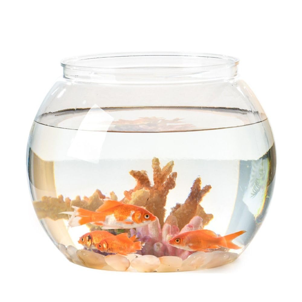 High Transparent Plastic Round Fish Tank, Small Desktop Aquarium Bowl for Small Ornamental Fish(D)