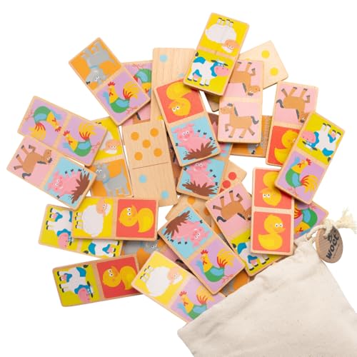 Woet® Jeu de Domino Animaux Jouet en Bois pour Enfants - Jeu d’Association pour Toute la Famille - Jouet Préscolaire - À Partir de 3 Ans