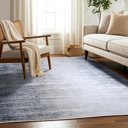 Delara Machine Washable Area Rug, Soft & Durable, Non-Slip, Stain Resistant Rug for Bedroom, Living Room, Dining Room, High Traffic Areas. (Grey/Soft White, 5' X 7')
