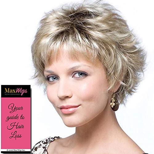 Mason Wig Color Frosti Blonde - Noriko Wigs 3" Short Mixed Layers Beveled Ends Gradient Colors Average Cap Wavy Shag Bundle MaxWigs Hairloss Booklet
