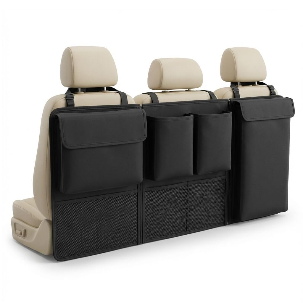QWORK® Boot Organiser, Detachable Multi-Pocket Backseat Organiser, Trunk Tidy Bag With Seat Back Protectors, Foldable Storage for SUVs, Minivans, Jeeps, 101x46cm