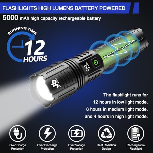 Image of JAY-PARK Rechargeable Flashlights 10000 Lumen, LED Flashlight with Digital Power Display and Zoomable, Flashlights High Lumen Super Bright Long Distance for Camping, bushcraft, Outdoor