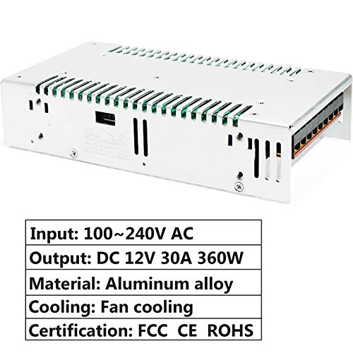 Netzteil Trafo Schaltnetzteil DC 12V 30A 360W Adapter Transformator Stromversorgung für CCTV, 3D Drucker, Computer Projekt, LED Beleuchtung Stripes und Industrieanlagen – Bild 3