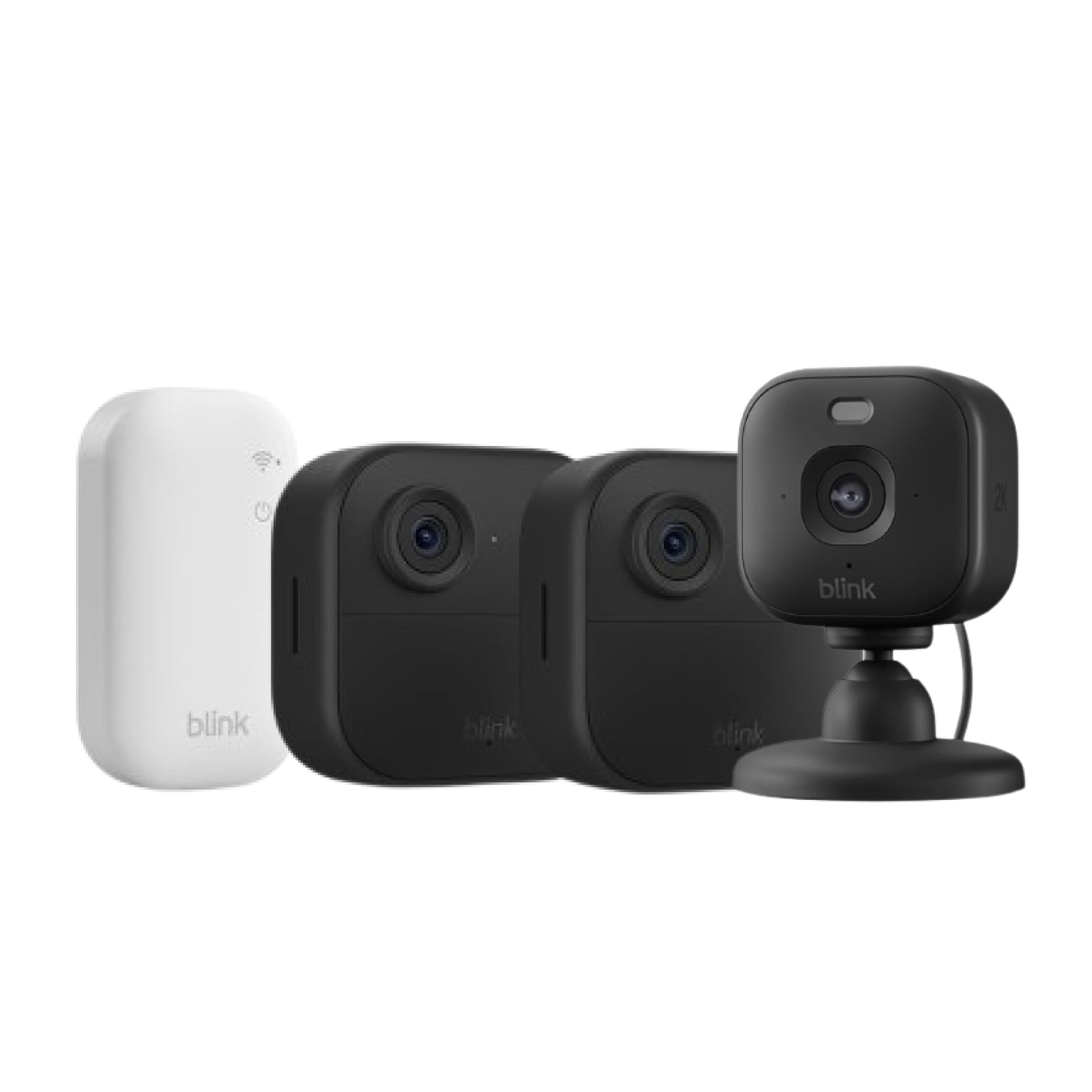 Blink-Kamera Outdoor 4 + Blink Mini 2K+ Schwarz (neueste Generation)| Kabellose intelligente HD-Sicherheitskamera, zwei Jahre Batterielaufzeit | 2-Kamera-System mit enthaltenem Sync Module Core | IP65