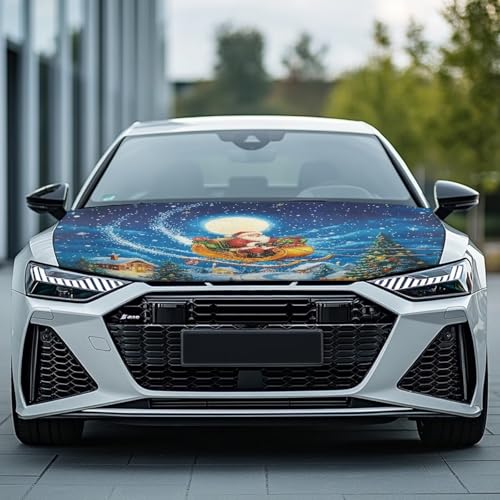 Image of Christmas Santa Claus Car Windshield Sunshade Cover, Waterproof Breathable Half Car Cover Blocks UV Rays for All Season - Fit Most Cars, SUV