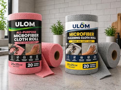 Image of Microfiber Cleaning Cloth Roll, 40Pcs 4000+ Washable Reusable Tear-Away Towels, Ultra Absorbent Lint-Free Kitchen Cleaning Cloths, Eco-Friendly Paper Towel Alternative (Grey+Pink, Pack of 2)