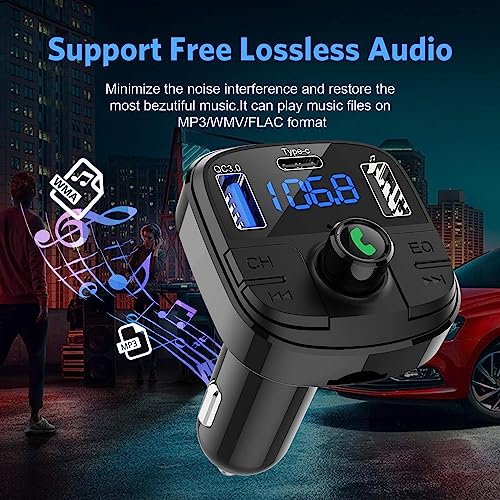 Bluetooth FM Transmitter for Car, BT 5.0 & QC3.0 Car Bluetooth Adapter with 5 EQ Mode, 3 Charging Ports Support USB Disk, TF Card Hands-Free Car Kits