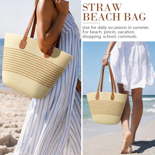 Image of Trifabricy Beach Bags for Women, Summer Beach Tote Straw Purse Shoulder Handbags Large Straw Beach Bag for Summer Travel