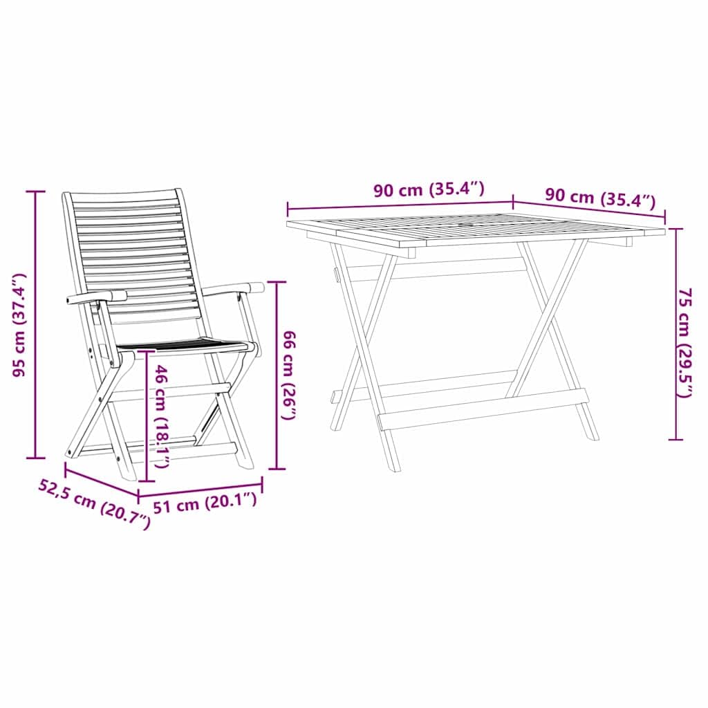 vidaXL Set da Pranzo per Giardino 5 pcs Marrone, Set da pranzo all'aperto, tavolo in acacia rustica, arredo giardino e terrazza, posti resistenti alle intemperie