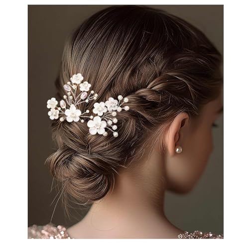 Fstrend Wedding Bridal Hair Pins Bride Flower Pieces Rhinestone Pearls Accessories Clip for Women and Girls3