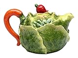 CG 20806 16 Ounce Porcelain Cabbage Teapot with Red Radish Knob on Lid Handle