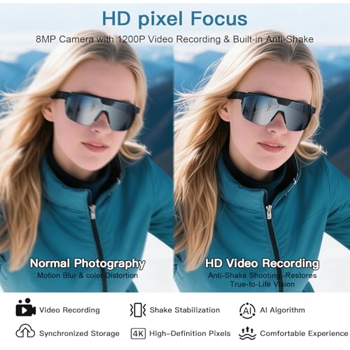 Image of AI Smart Glasses with Camera, 4K Video Recording Sunglasses with Camera | UV400 Polarized Lenses,Voice Assistant & 6-Axis EIS Stabilization, Unisex Bluetooth Glasses for Cycling /Hiking /Running-Silver