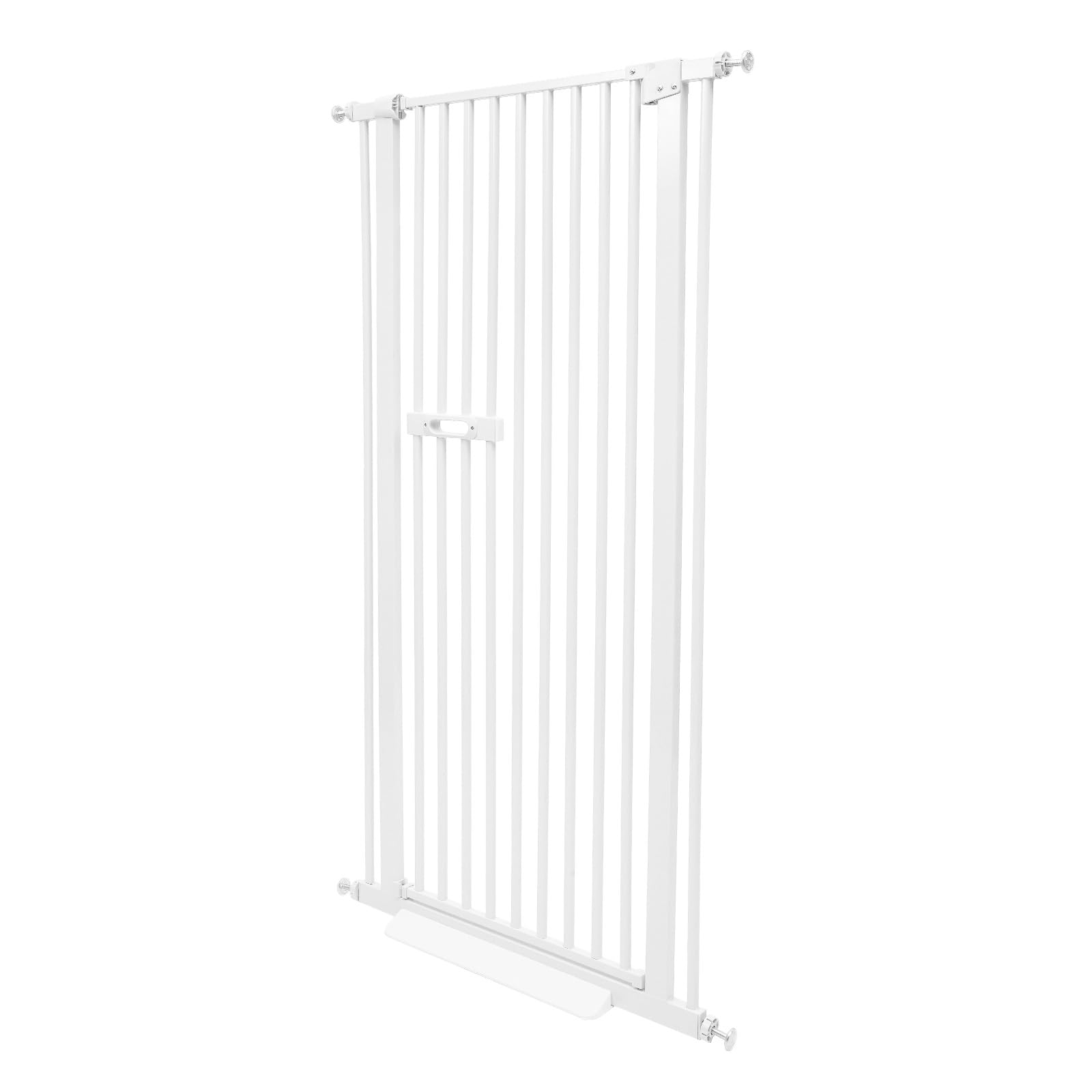 Barrera de protección para mascotas, 150 cm con cerradura | Barrera para gato, puerta de seguridad, sin perforación, extensible de 76 a 85 cm, acero al carbono, color blanco