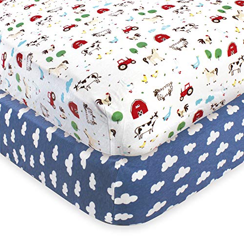 Image of Hudson Baby Unisex Baby Cotton Fitted Crib Sheet, Boy Farm Animals, One Size