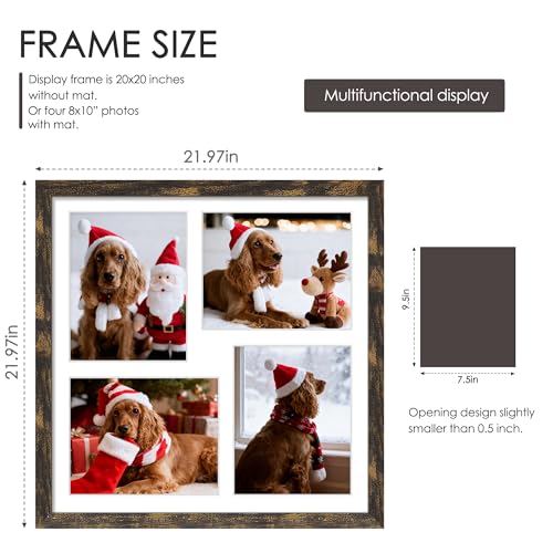 Image of DUENPY 20x20 Collage Picture Frame 8x10 Picture Frame Collage Displays Four 8x10 inch Photos Available Horizontal Wall Mounting Display and Vertical Brown