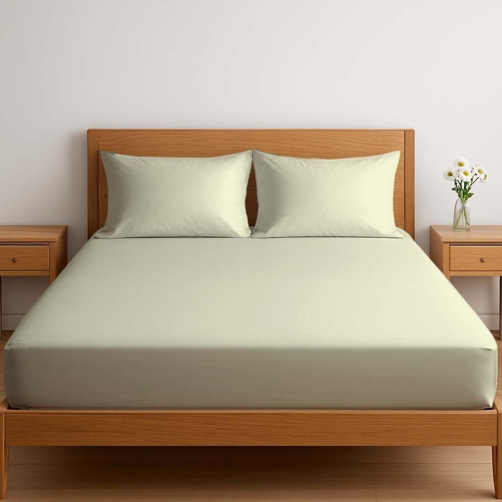 Dreema Novexa 3 Piece Egyptian Cotton Double Fitted Sheets 400 Thread Count 3PCS Deep Fitted Sheet Set with 2 Pillowcase Hotel Quality Bed Sheet Luxury Ultra Soft Bottom Cream Fitted Bedsheets