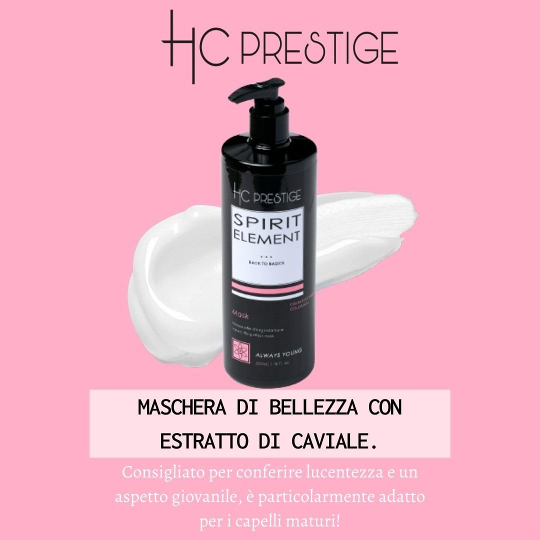 HC Prestige Always Young Maschera Glossy Capelli – Brillantezza e Rigenerazione Intensa – Senza Siliconi – Con Collagene, Caviar e Karité – Capelli Secchi o Trattati – Made in France – 500ml