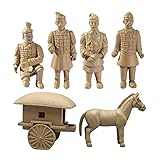 Cabilock Terracotta Warriors Figurines Set with Mini Crafted Horse Statue 6Pcs Collectible Ancient Chinese Soldier Statues Desk Decor for Office Home and Feng Shui
