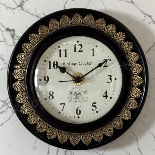 Image of Vintage Clock Brass Inlay Wooden Shiny Brown Handcrafted Wall Clock Handcrafted for Living Room Home Office Decor /VC-9154-10-FE