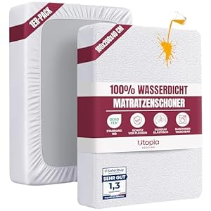 Utopia Bedding Matratzenschoner 180 x 200 x 40 cm Wasserdicht, Oeko-TEX Zertifiziert Matratzenauflage Atmungsaktive, Matratzenschutz, Rundum Elastisch Weiß