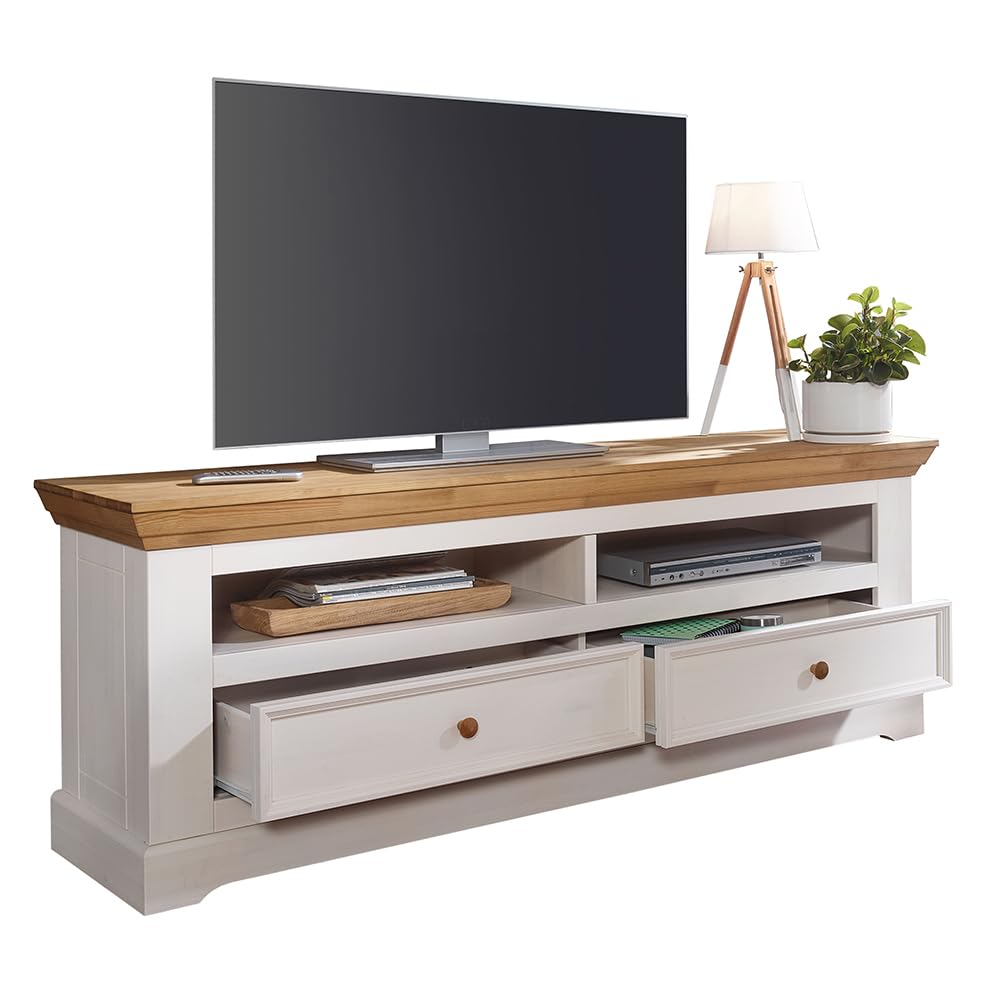 Lomadox Lowboard TV-Board Schrank 169 cm breit in Kiefer weiß massiv Wohnzimmer Wohnzimmermöbel