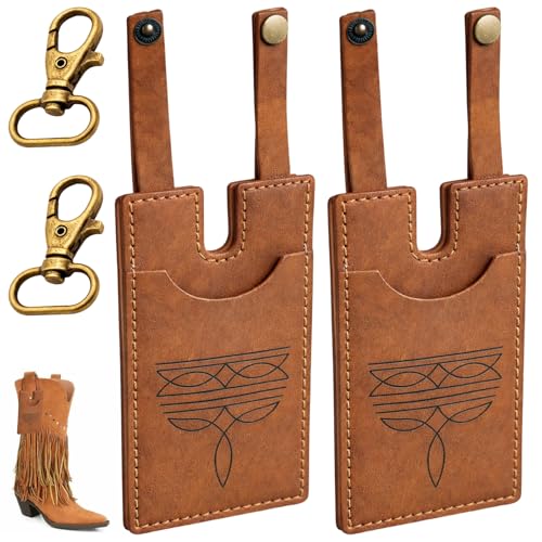 Ujukoxc Boot Wallet for Women 2 Pack Brown Western Style Leather Wallets Antique Bronze Belt Clip Compact Design for Secure Storage Durable Construction with Classic Western Accents