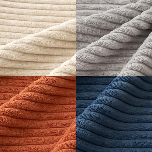 Image of MIULEE Boho Farmhouse Throw Pillow Covers 18x18 Inch Set of 4 Summer Mordern Neutral Cushion Covers Soft Corduroy Nordic Home Decor for Couch Bed Sofa Living Room Blue-Yellow