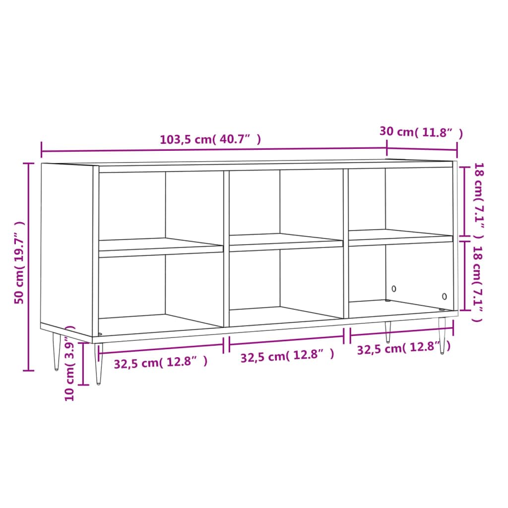 Mobile TV in rovere Sonoma, 103,5 x 30 x 50 cm, in legno con 6 scomparti, gambe in ferro e supporto da parete, per soggiorno, camera da letto, gaming, home theater, salvaspazio