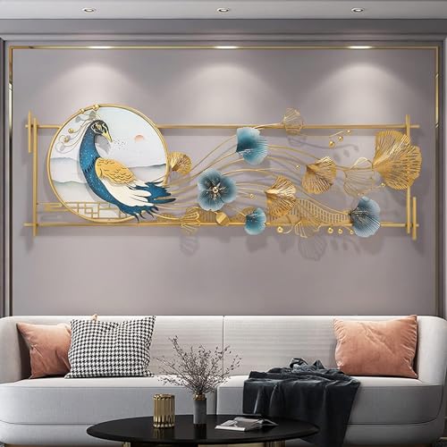 Image of Pinnacle Craft India Landscape Peacock Desgin Metal Wall Decor(52x20inch) | 3D Iron Art Wall Decoration Painting with Frame | Exquisite Wall Hanging Decorative for Living Room | Entryway Scenery