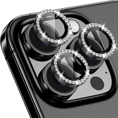 Image of CLITZ for iPhone 16 Pro /16 Pro Max Camera Lens Protector Bling Individual Metal Diamond Ring 9H Hardness Scratchproof Protector, Stylish Phone Accessories, Case Friendly (Black Diamond)