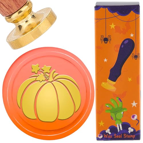 CRASPIRE Halloween Pumpkin Leaves Wax Seal Stamp 25mm Autumn Round Sealing Wax Stamps Vintage Removable Brass Head with Wood Handle for Thanksgiving Day Wedding Envelopes Invitations Decor Gift