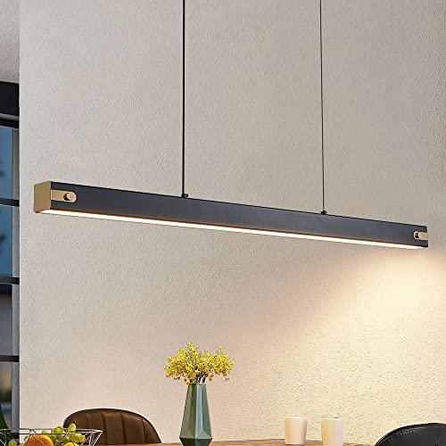 Lámpara Colgante Lineal LED de techo en metal negro con tres modos de color para mesa de comedor 7