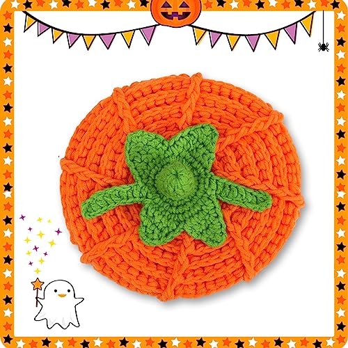 XINRUI Baby Toddler Knitted Pumpkin Hat and Booties Set for Halloween, Thanksgiving, Newborn Photography - 0-12 Month, Orange2