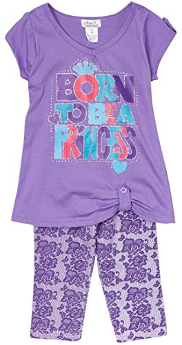 Image of ToBeInStyle Girl's 2 Piece Outfit Top & Leggings Set Casual Graphic Shirt Capri Pants
