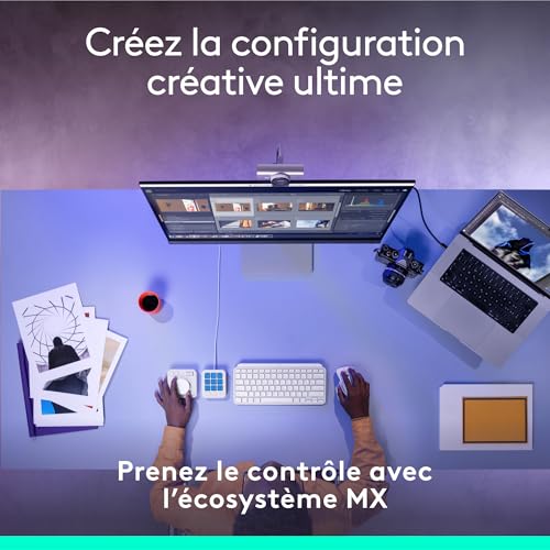 Logitech MX Creative Console, keypad programmable avec 9 touches LCD personnalisables et molette de commande pour la conception graphique, le montage vidéo, la photographie - Gris clair