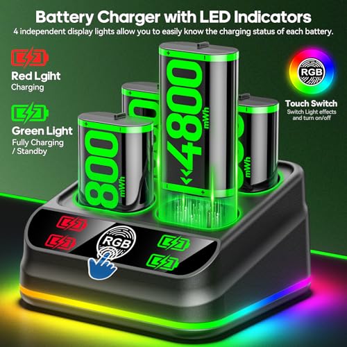 Image of Rysker 4x4800mWh Rechargeable Battery Pack for Xbox with Charger, Controller Batteries Pack with Charging Station for Xbox One /S /X /Elite Controllers for Xbox One Games