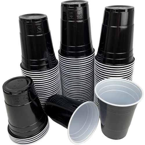 Vitavalley Schwarze Party Plastikbecher - 100 robust & wiederverwendbare Partybecher - American Cups in schwarz - ideal für Festivals, JGAs...