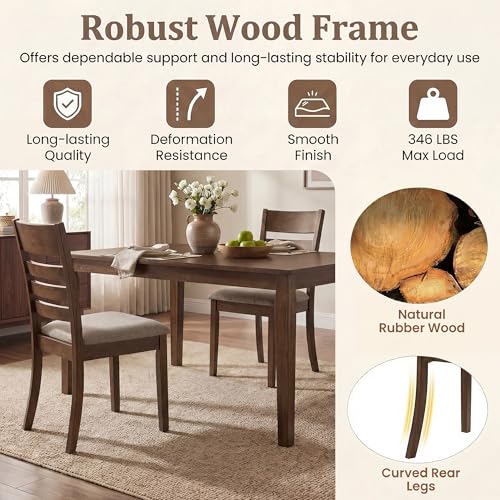 Image of COSTWAY Wooden Dining Chairs Set of 2, Solid Rubberwood Frame Kitchen Side Chairs w /Upholstered Padded Seat & High Slat Back, Mid-Century Modern Dining Chair for Dining Room Kitchen (Light Brown)